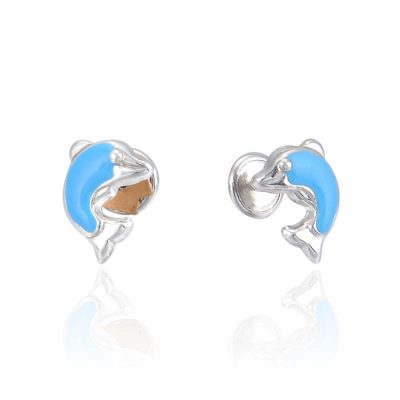 PE5342-AZUL-PENDIENTE PLATA CIERRE ROSCA ESMALTE COLOR DELFIN