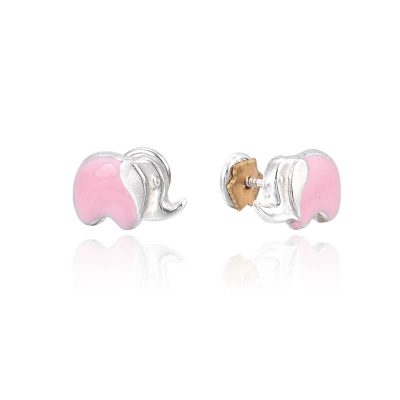 PE7330-ROSA -PENDIENTE PLATA ROSCA ELEFANTE ESMALTADO COLOR
