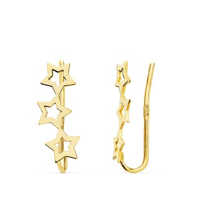 Pendientes trepadores estrellas caladas oro amarillo 18Kts. PM Ref; 21119