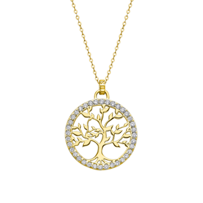 Collar Arbol de la vida plata chapada Ref. LP1746-1/2 Lotus Silver. Precioso collar con colgante árbol de la vida adornado con circonitas en plata de ley 925 mls.